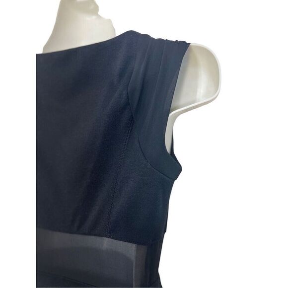 BCBG Cocktail Dress Size 2 Black Sheer Cutout Panel Midi Party A Line Sleeveless - Picture 9 of 13
